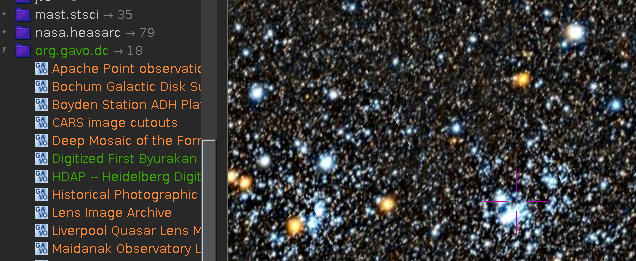 Screenshot: Resource names in white, orange and green, and a part of the sky (h and χ Persei) next to them