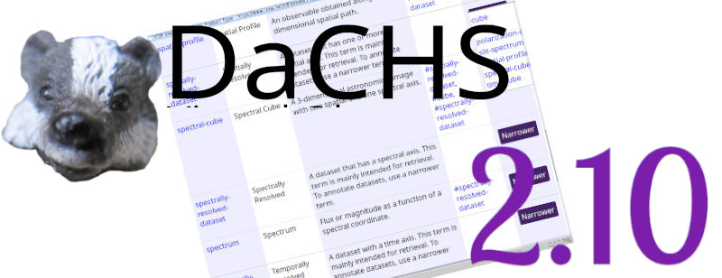A part of the IVOA product-type vocabulary, and the DaCHS logo with a 2.10 behind it.
