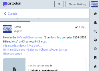 Screenshot of a browser showing the Mastodon rendering of GAVO's ActivityPub feed