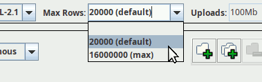 A screenshot with a few widgets from TOPCAT.  A combo box is opened, and the selection is on "20000 (default)".