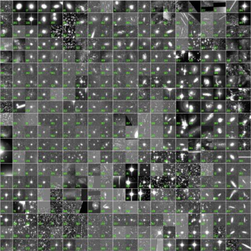 A grid of black-and-white cutouts, each showing some sort of object.  Different regions of the grid harbour things that do look rather similar.