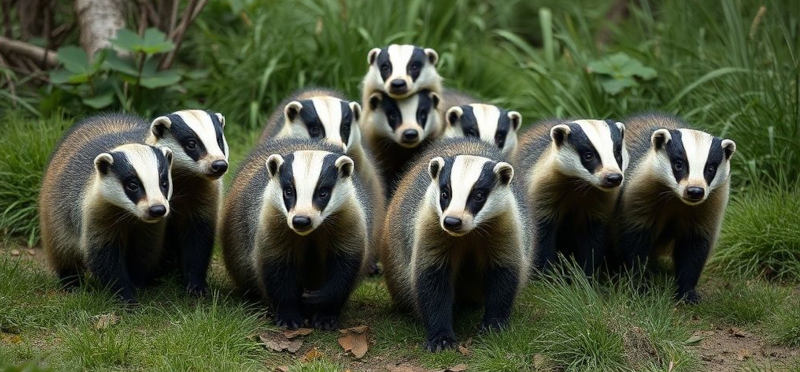 AI slop: Ten badgers on a grassy floor.