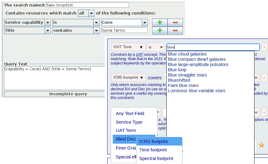 Search windows of VODesktop and WIRR